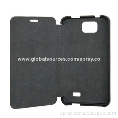 Black PU leather folio cell phone cover with PC holder inside